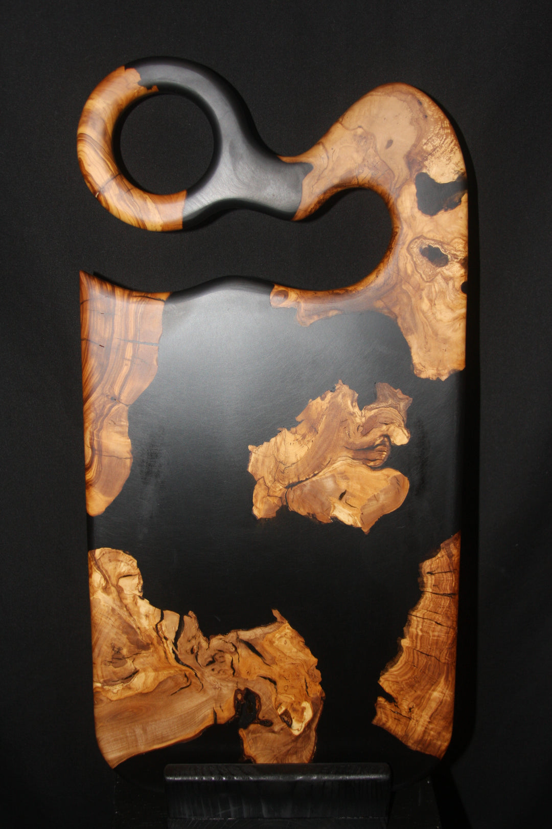 Ancient olivewood with satin black epoxy resin charcuterie board