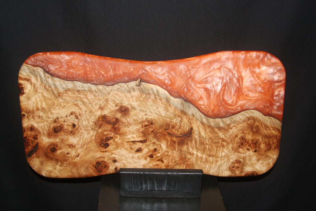 Extremely Rare Cinnamon Burl with Peachy Orange swirling Epoxy Charcuterie/Serving Board