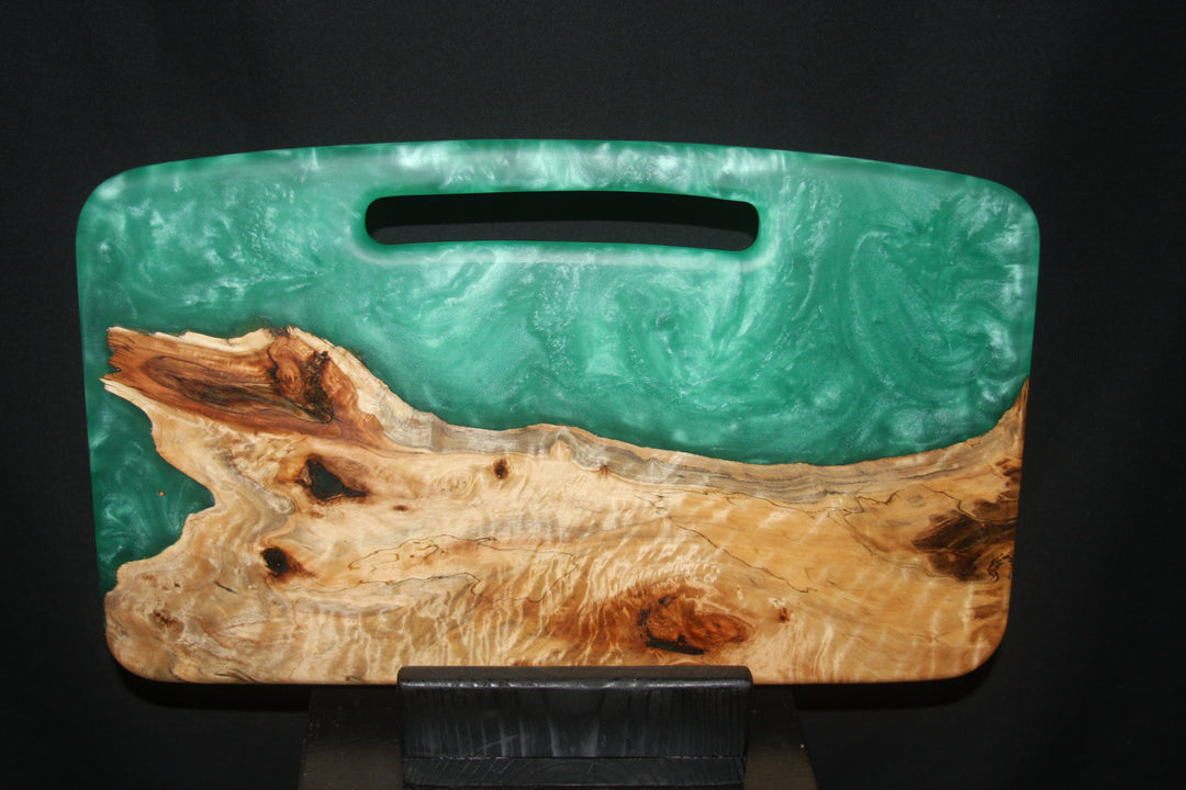 Cinnamon burl with green apple epoxy resin charcuterie board