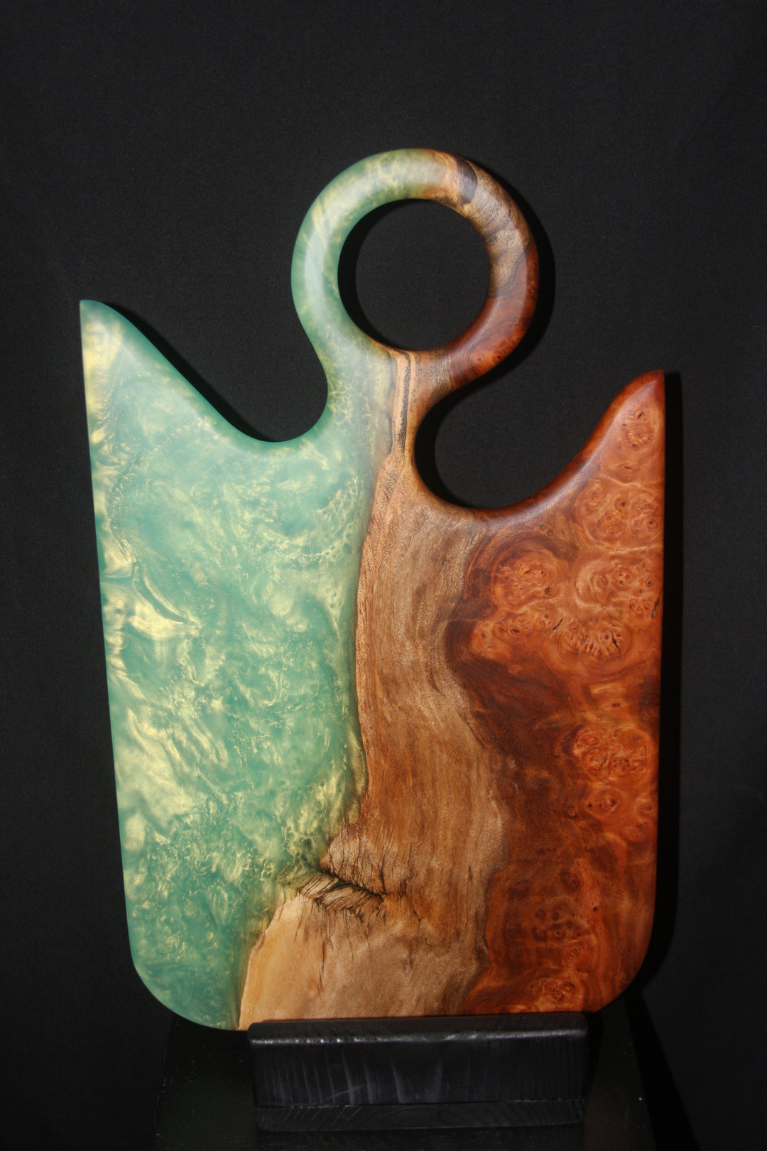 Stunning Cinnamon burl with light green apple epoxy resin charcuterie board