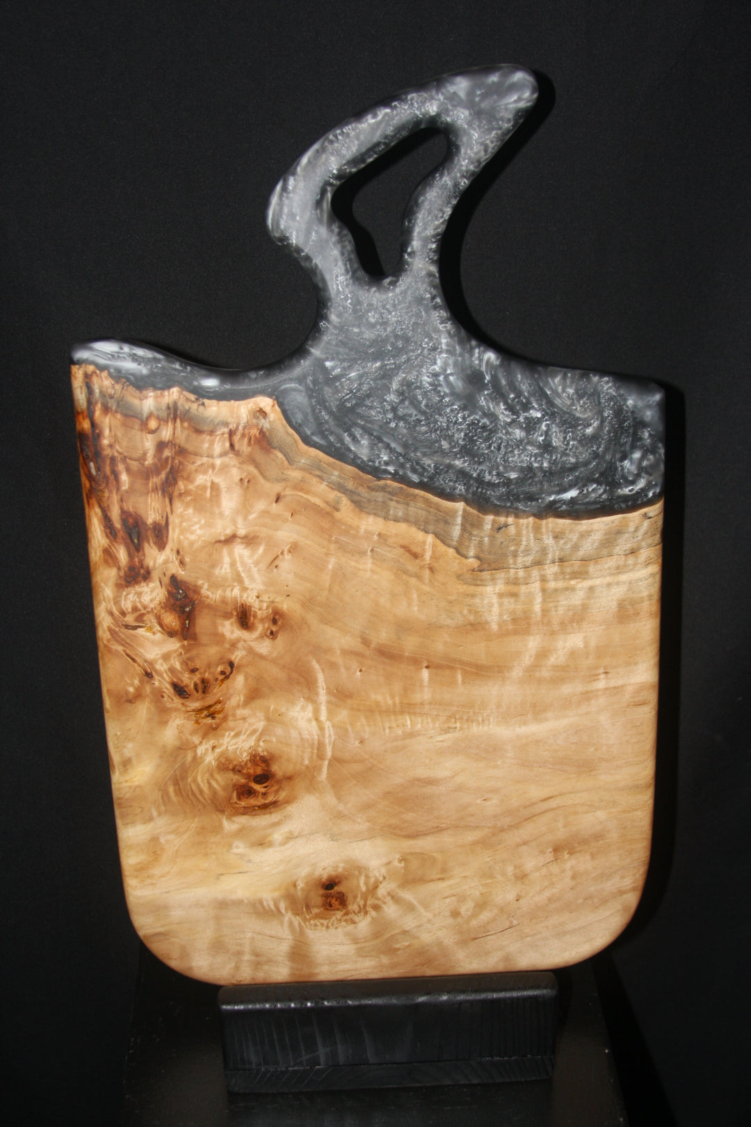 Cinnamon burl with stormy grey epoxy resin charcuterie board