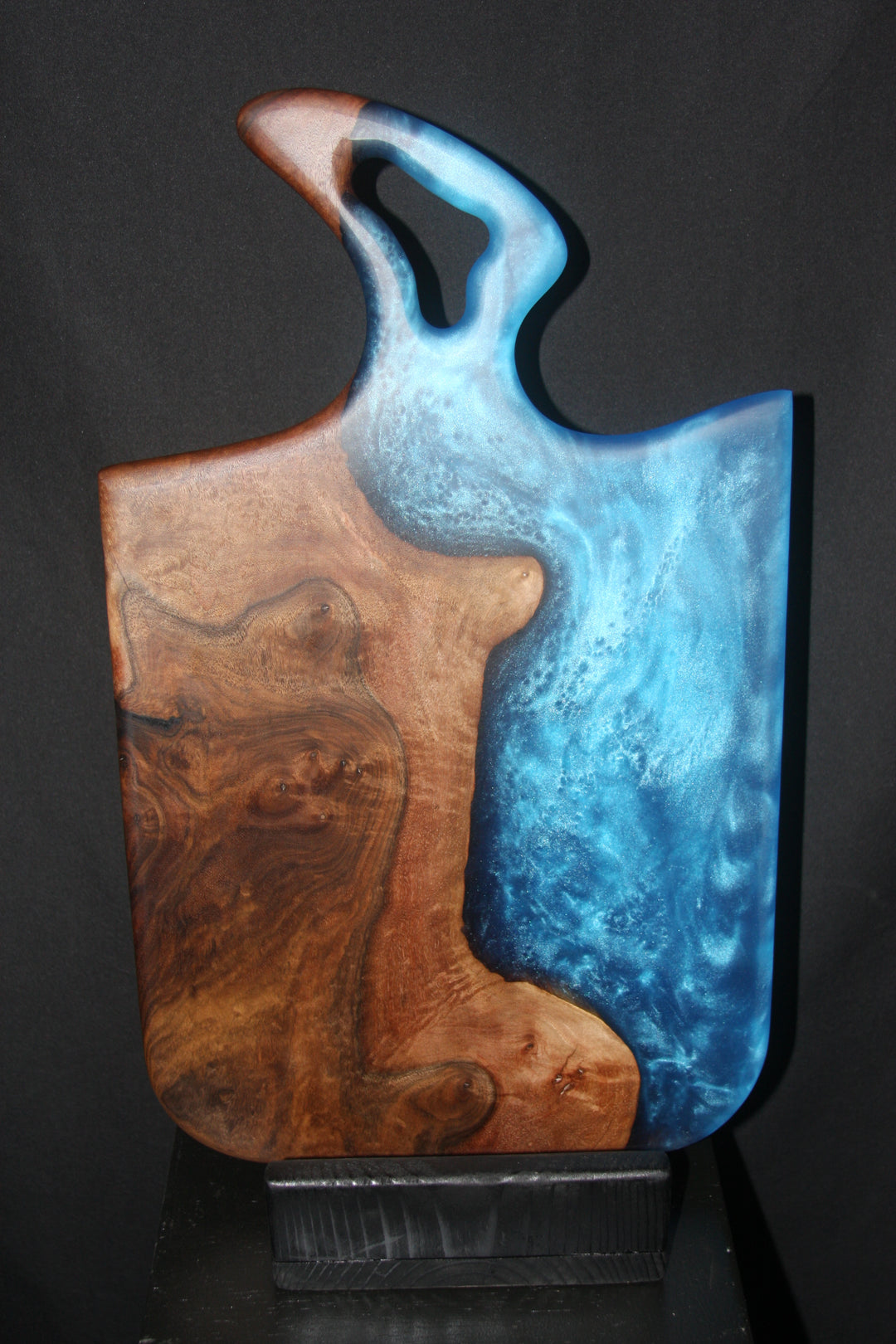 Claro walnut with medium blue epoxy resin charcuterie board