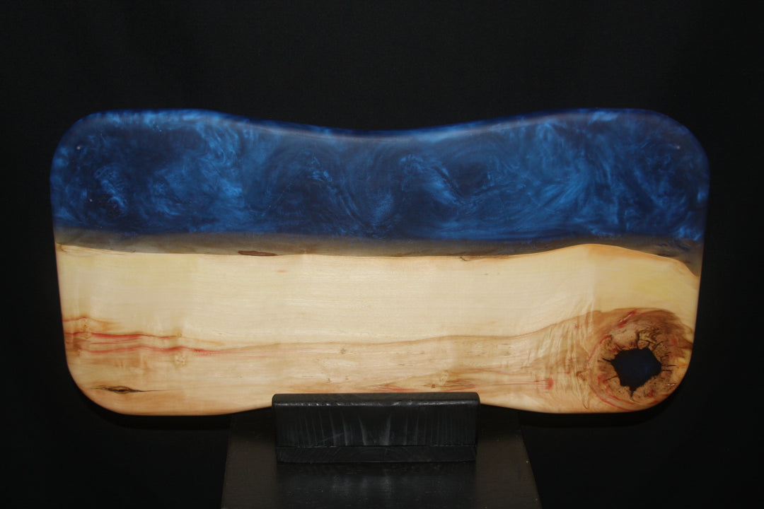 Flamed Box Elder with Deep Blue Swirling Epoxy Charcuterie/Serving Board