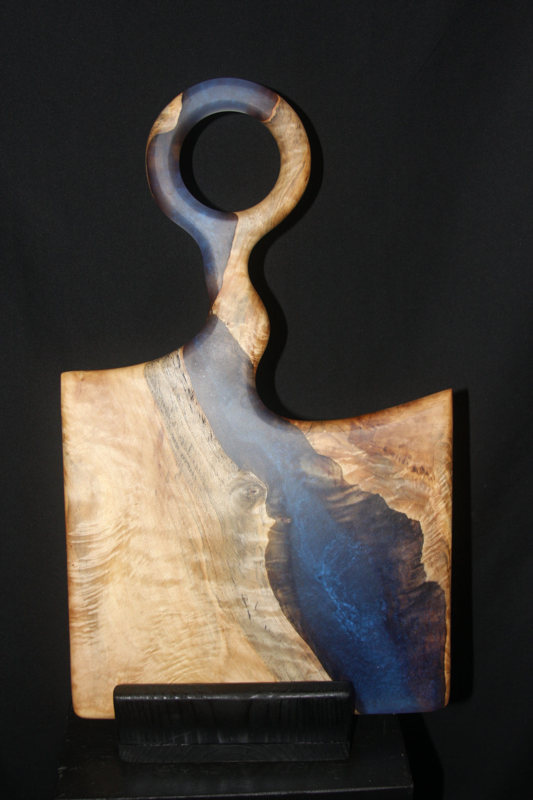 Mappa burl with deep blue epoxy resin charcuterie board