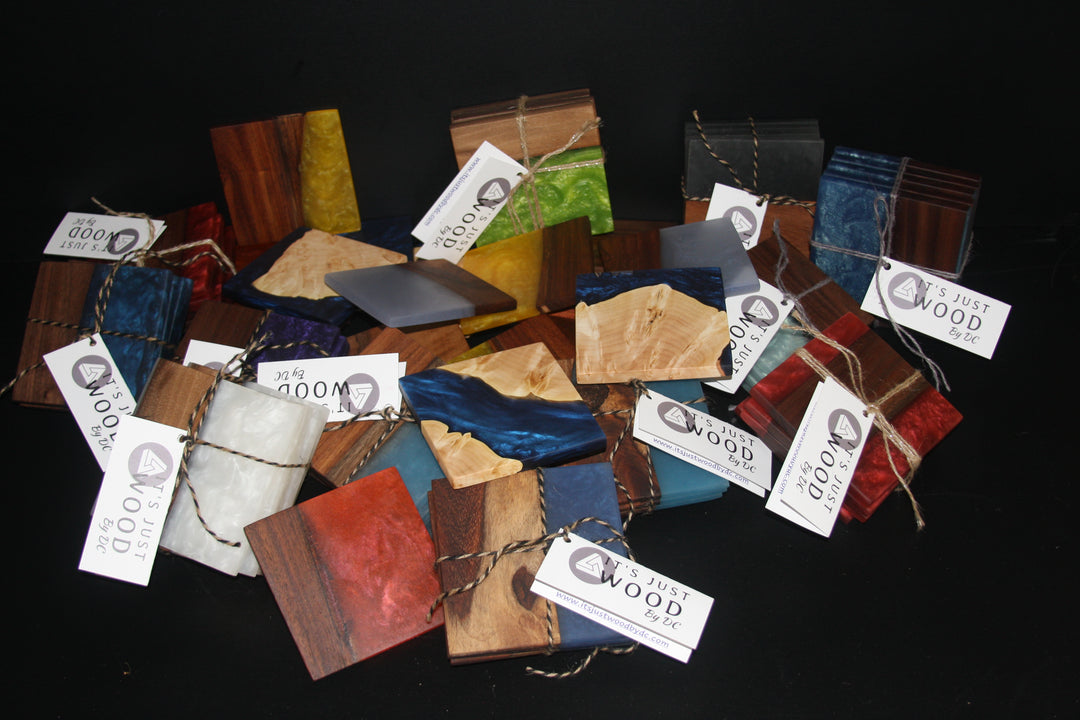 Live edge multi color epoxy resin coaster sets