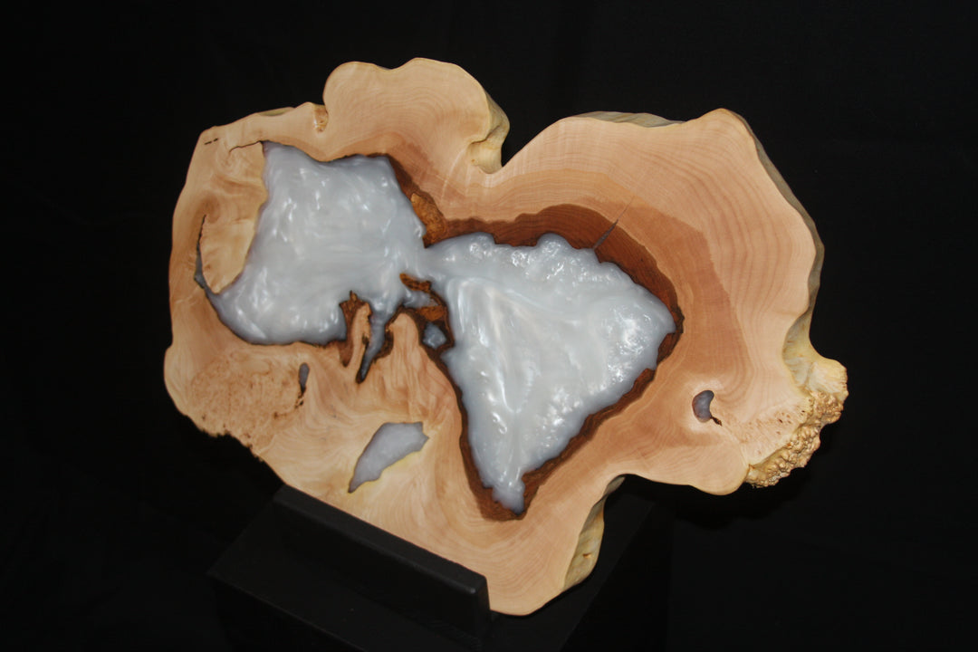 live edge maple burl with snow white epoxy resin serving/cutting board