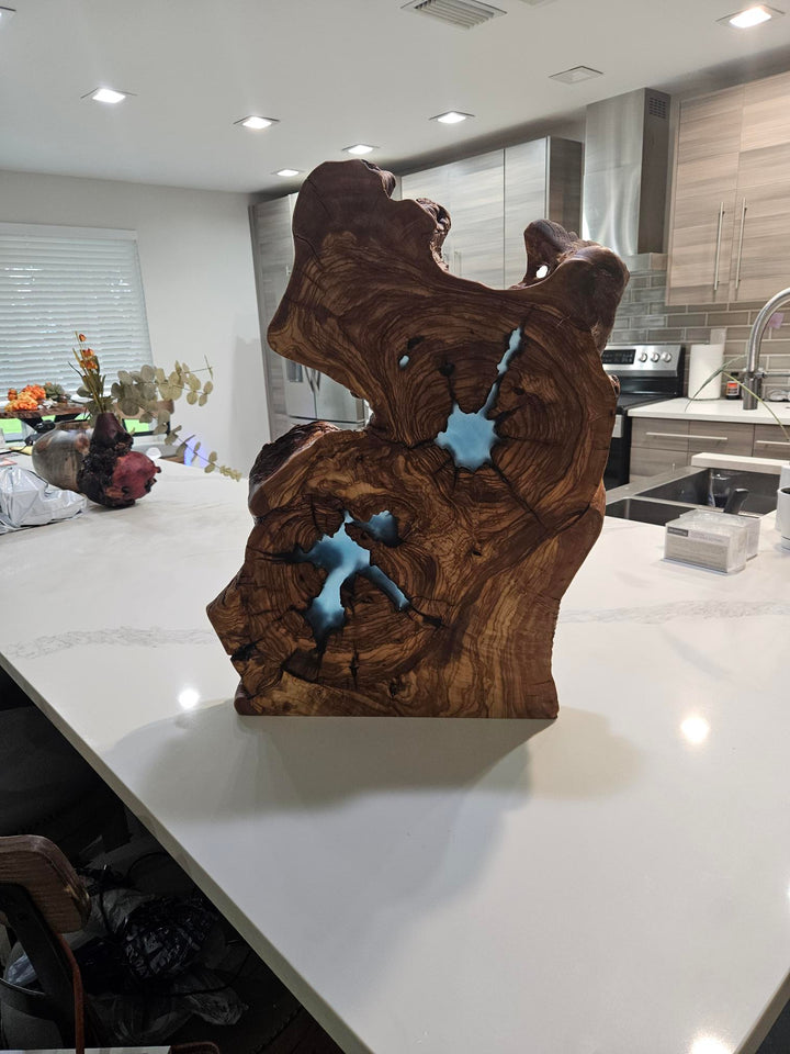 Ancient Olivewood with Ocean Blue Resin Sculpture