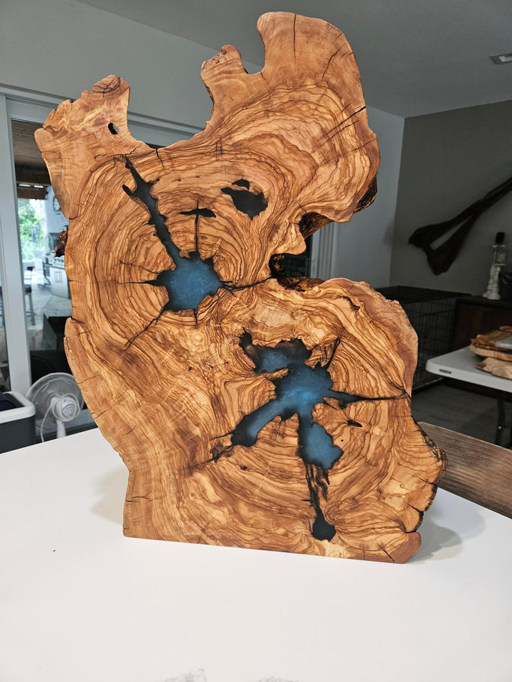 Ancient Olivewood with Ocean Blue Resin Sculpture