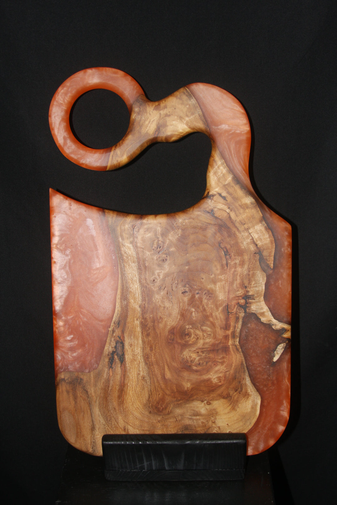 Amazing cinnamon burl with peachy orange epoxy resin charcuterie board