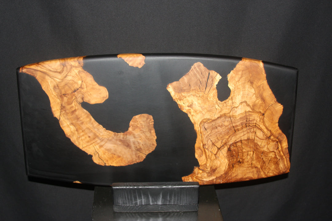 Ancient Olivewood Root burl with satin black Epoxy Resin charcuterie serving board