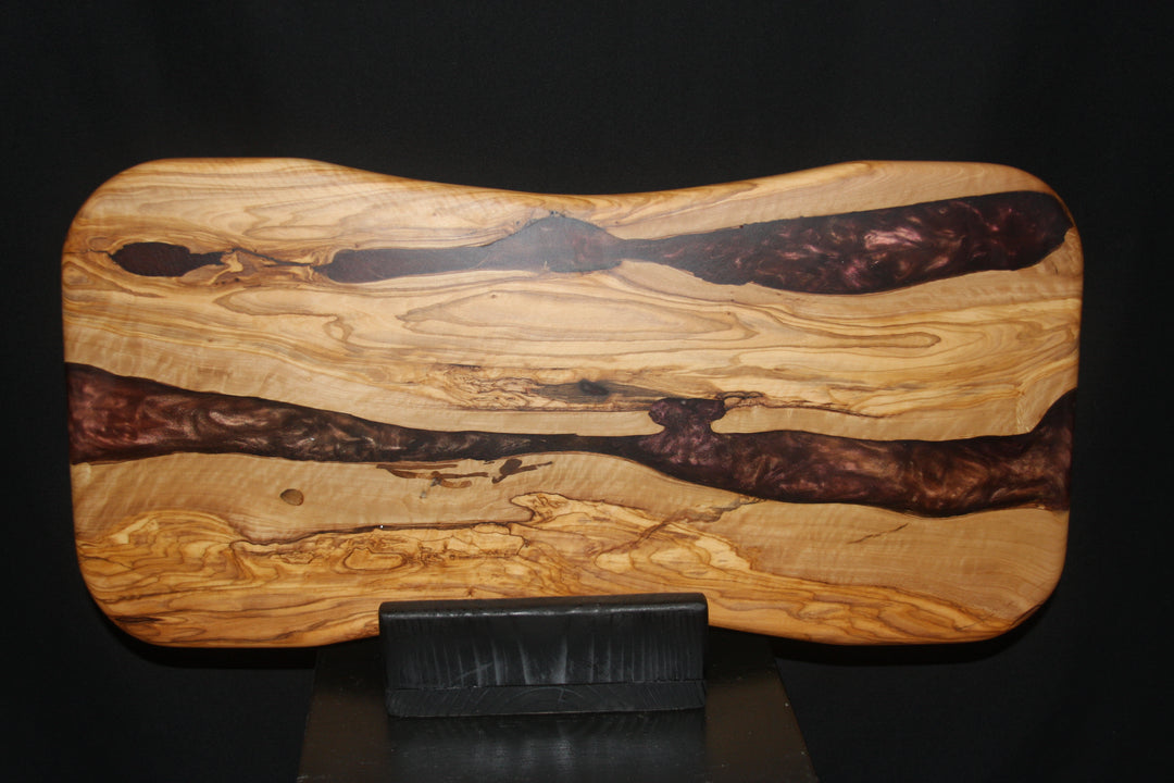 Ancient Olivewood with rusty copper swirling epoxy resin charcuterie serving board