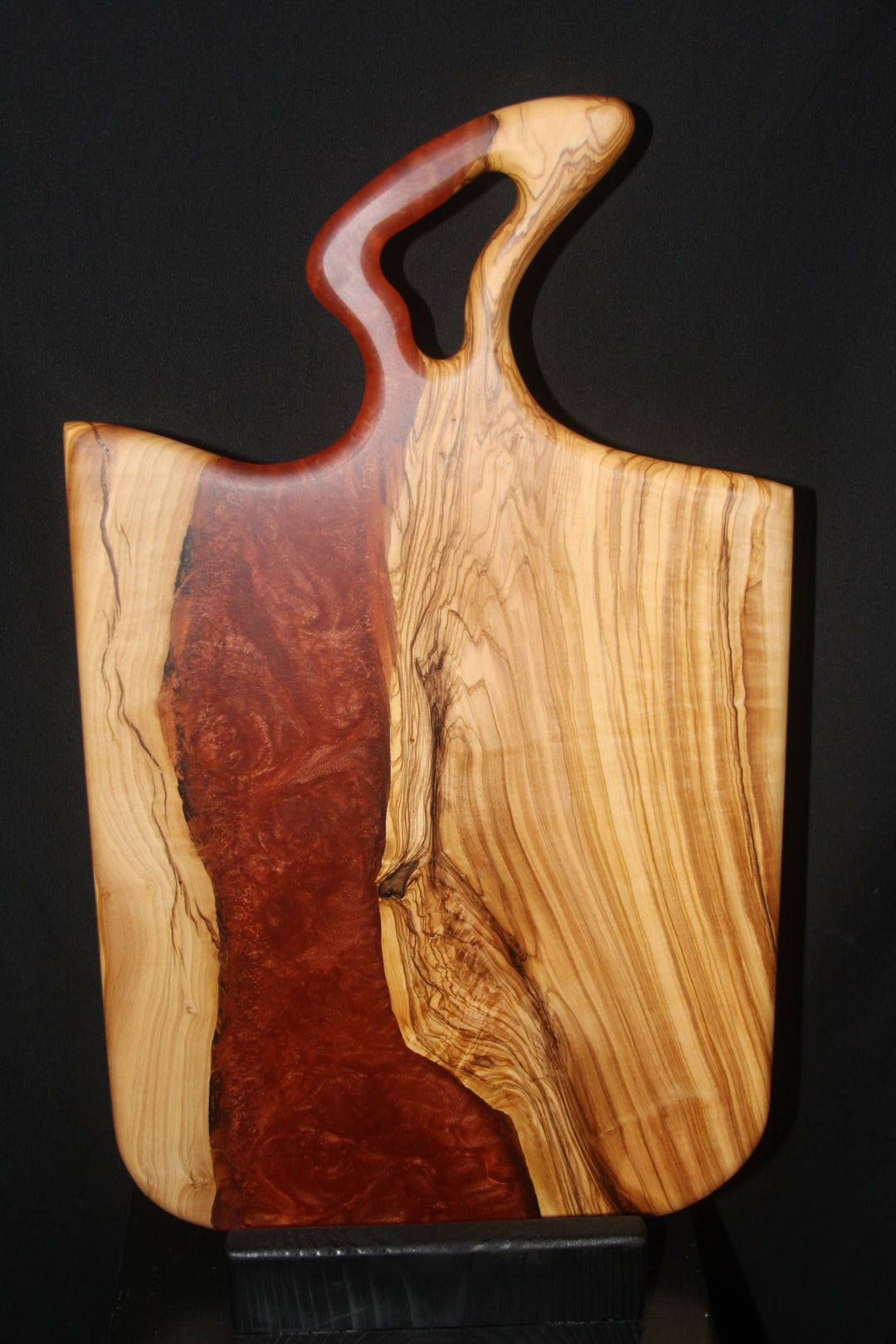 Ancient olivewood with rusty red epoxy resin charcuterie board
