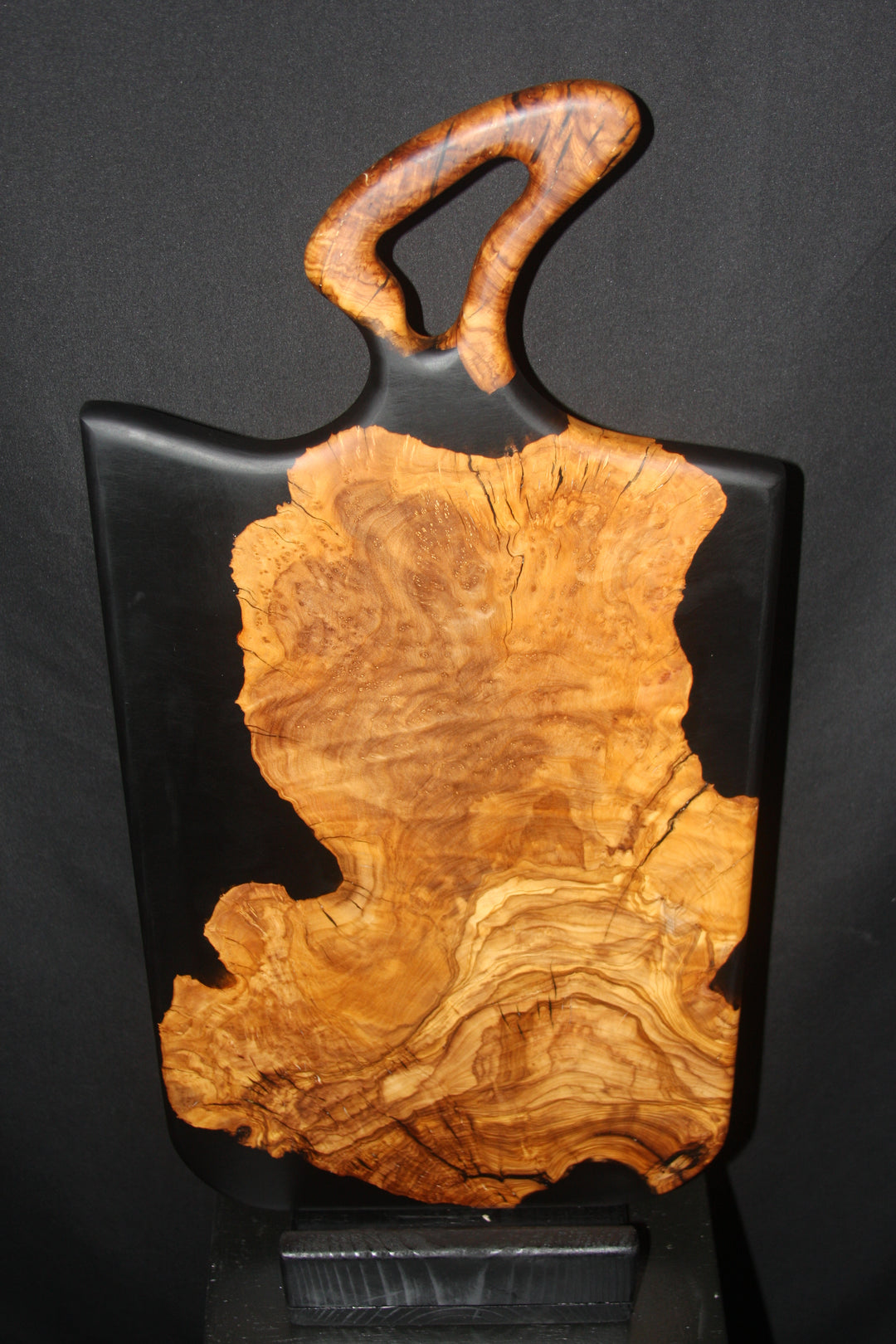 Ancient olivewood with satin black epoxy resin charcuterie board