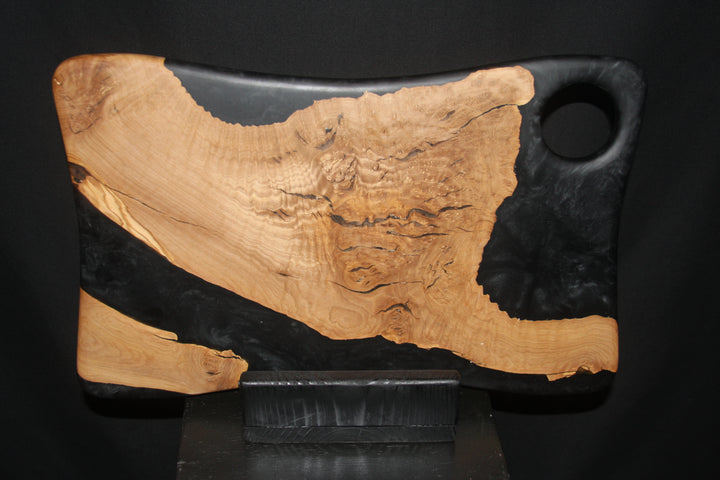 Ancient olivewood with swirling storm grey epoxy resin charcuterie board