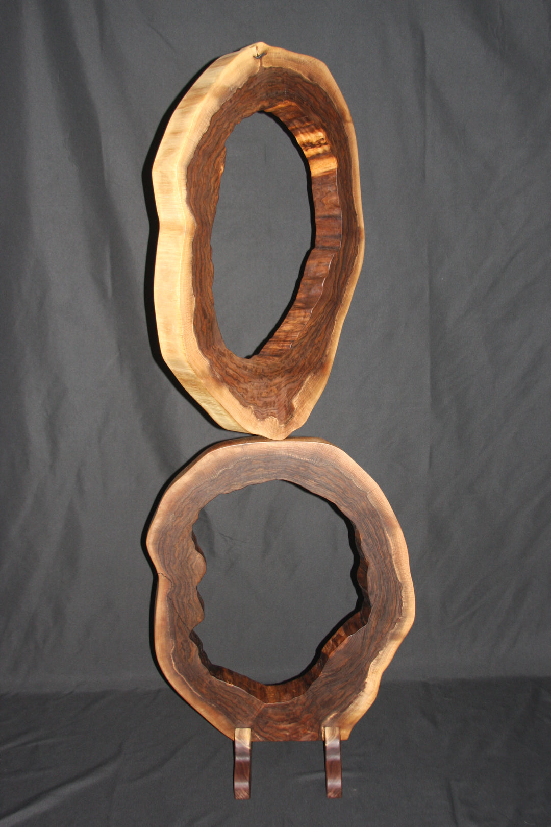 Black walnut double ring sculpture
