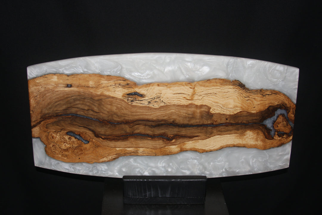 Burr Oak with snow white swirling epoxy resin charcuterie serving board