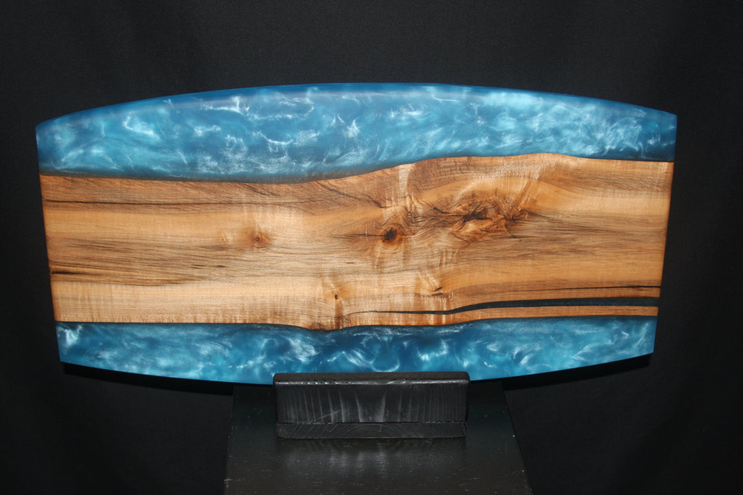 Hard Maple Heartwood with Baby Blue swirling epoxy resin charcuterie serving board