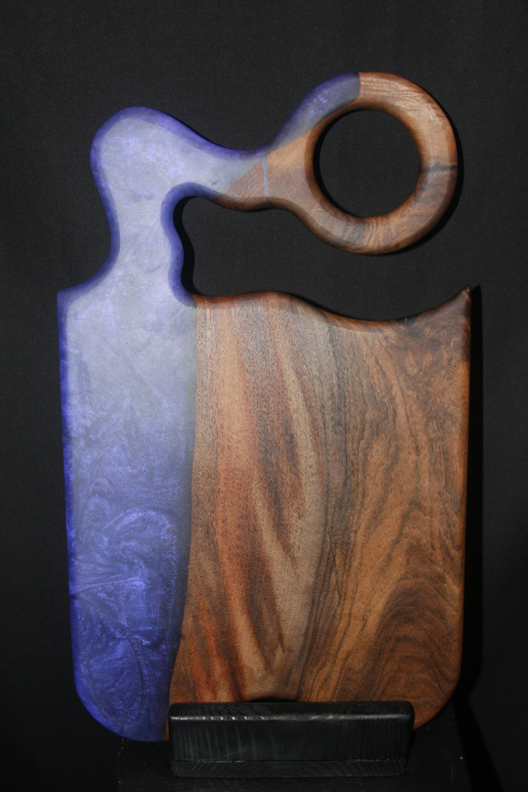 Highly figured claro walnut with triple purple epoxy resin charcuterie board