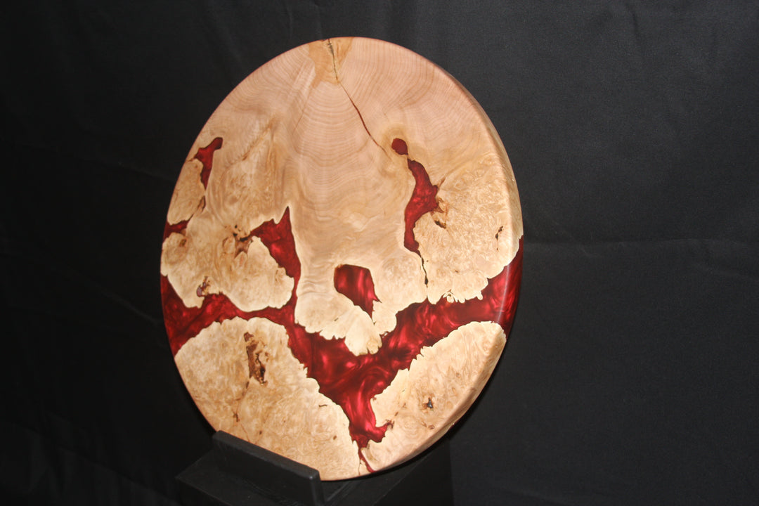 Highly figured maple burl with blood red epoxy resin lazy susan large size