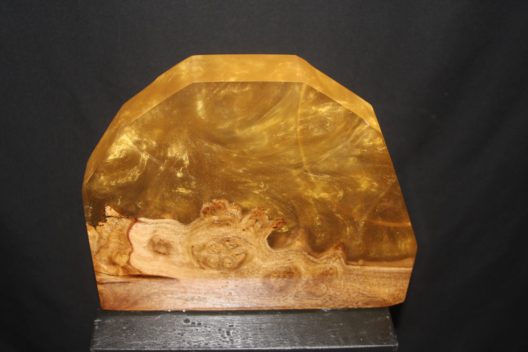Hybrid Burl with Golden Pineapple epoxy sculpture