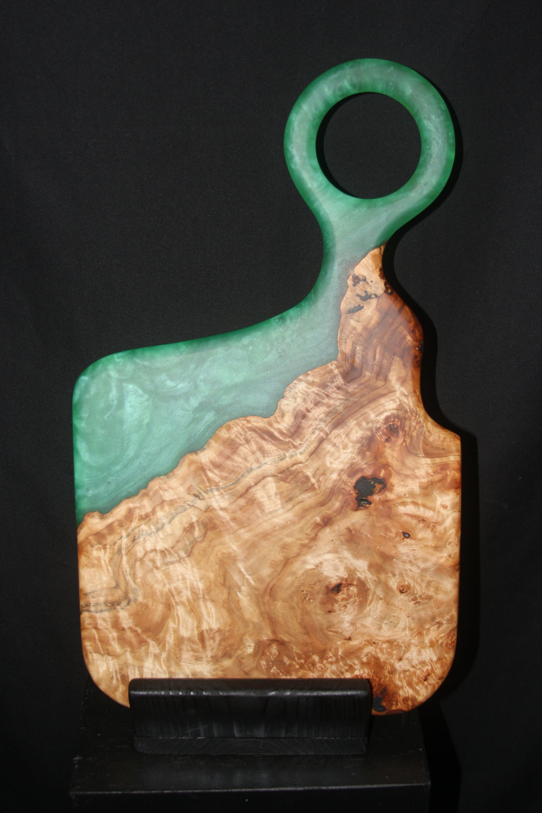 Mappa burl with green apple epoxy resin charcuterie board