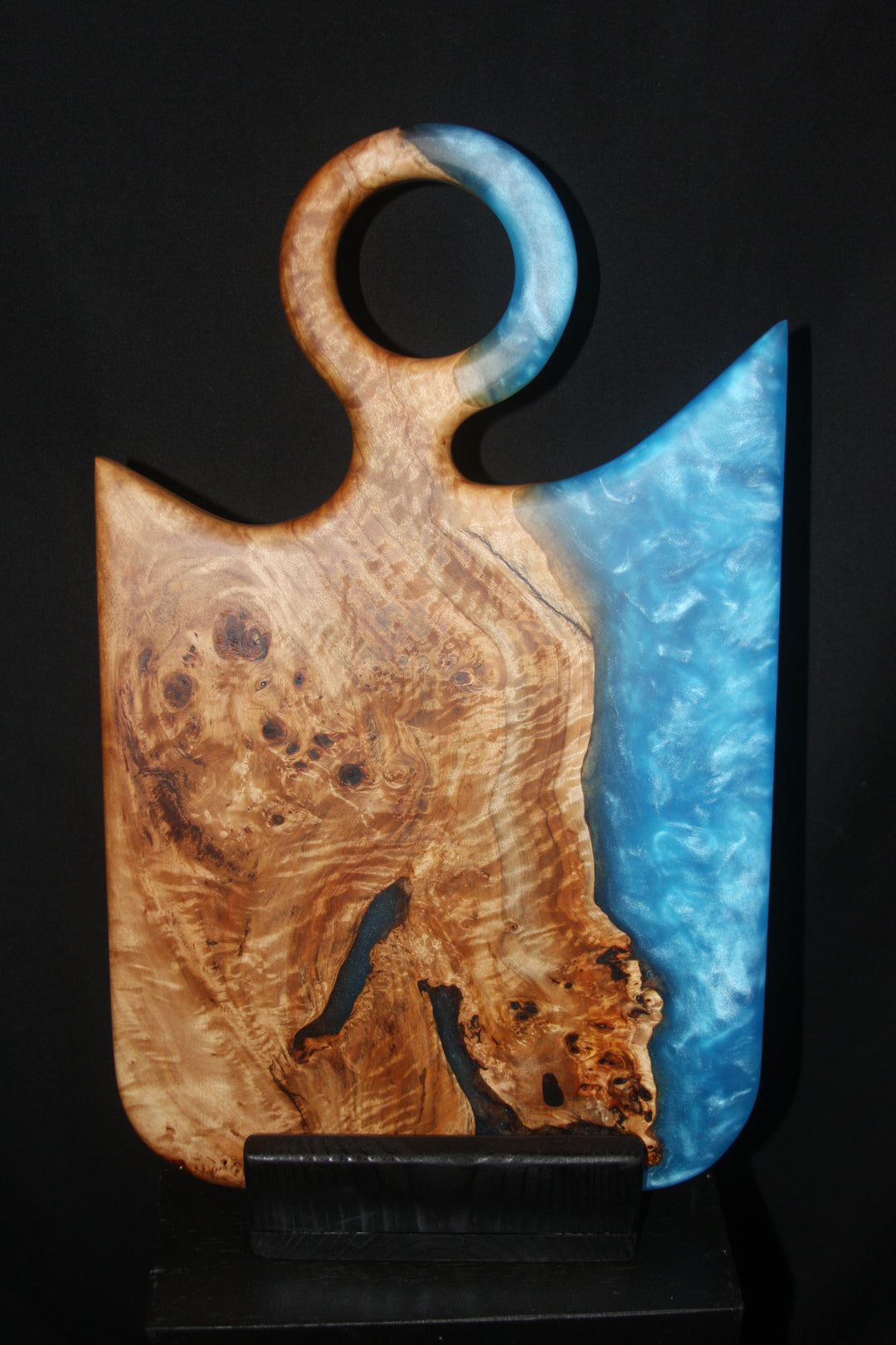 Mappa burl with ocean blue epoxy resin charcuterie board