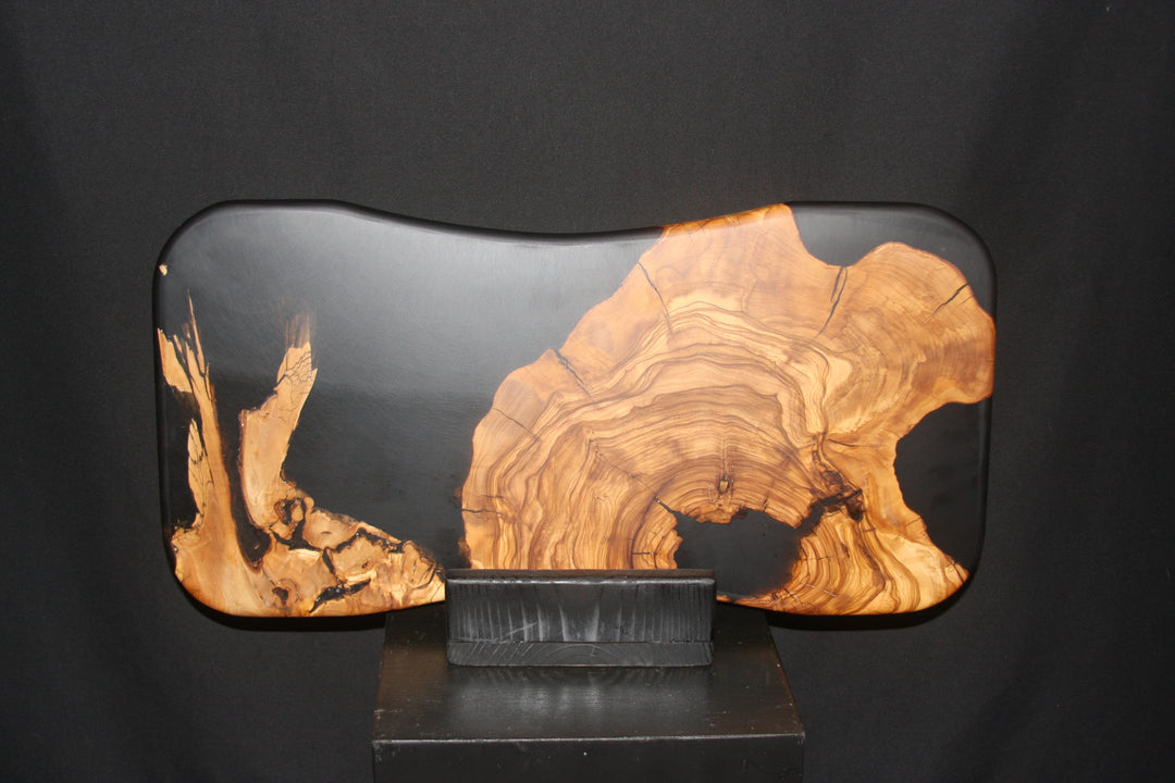 Old Growth Ancient Olivewood Root Burl with Black satin epoxy resin charcuterie serving board