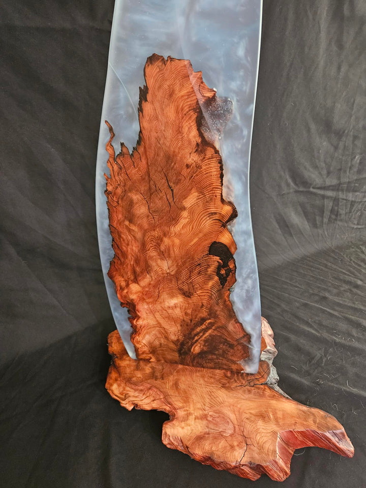 Old growth redwood burl blue flame epoxy resin sculpture