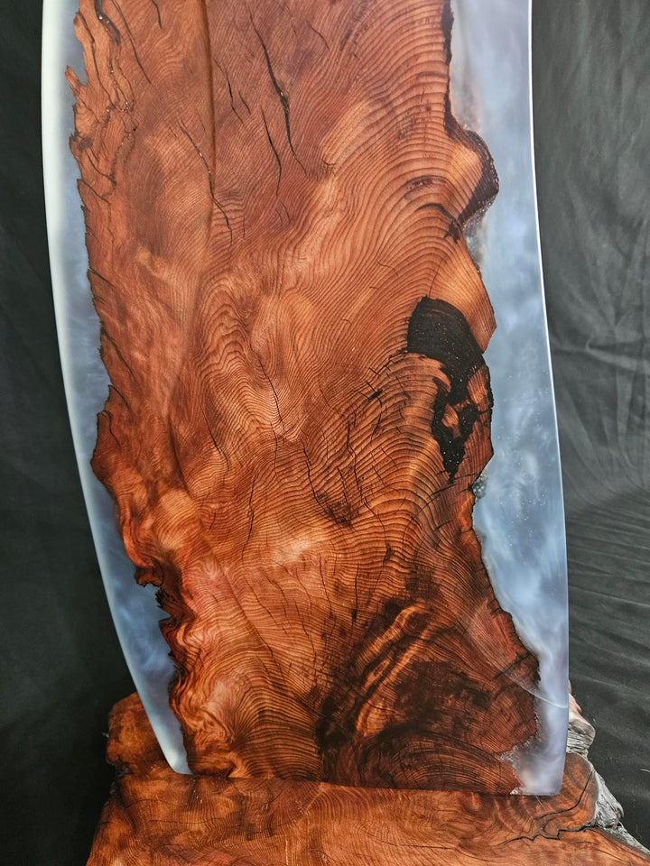 Old growth redwood burl blue flame epoxy resin sculpture