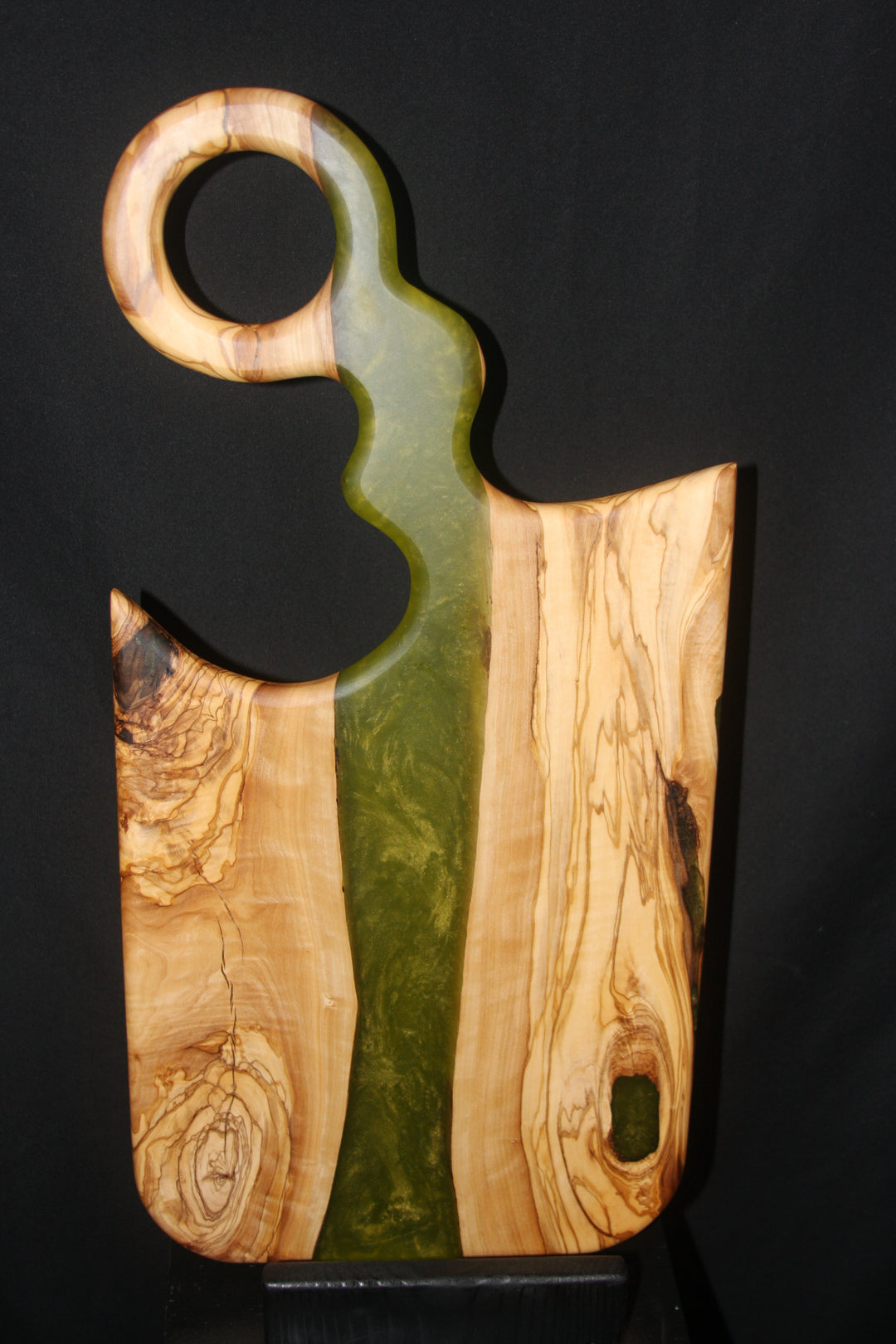 Ancient olivewood with green tea epoxy resin charcuterie board