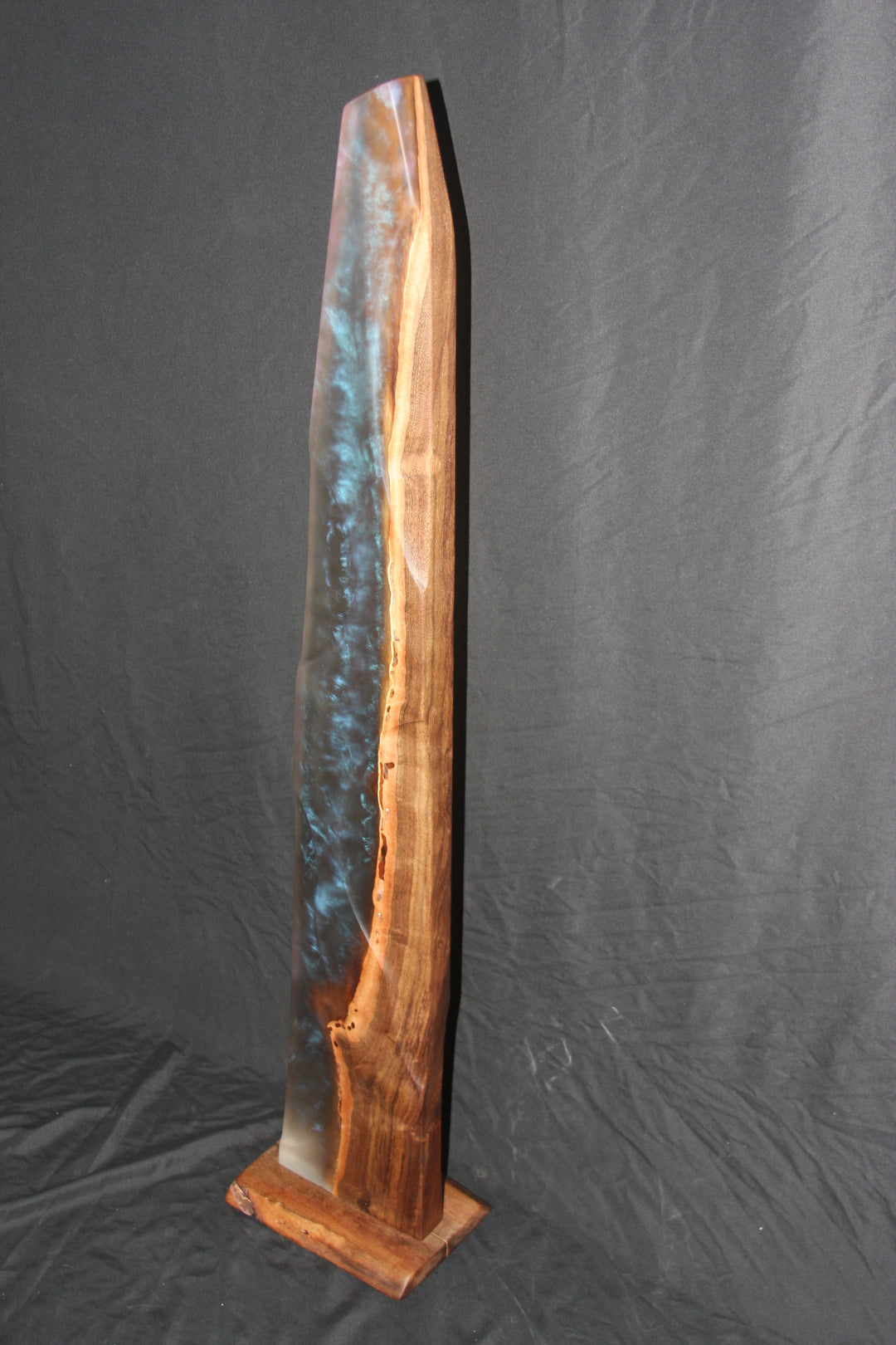 Claro walnut with translucent color shifting epoxy resin spire sculpture