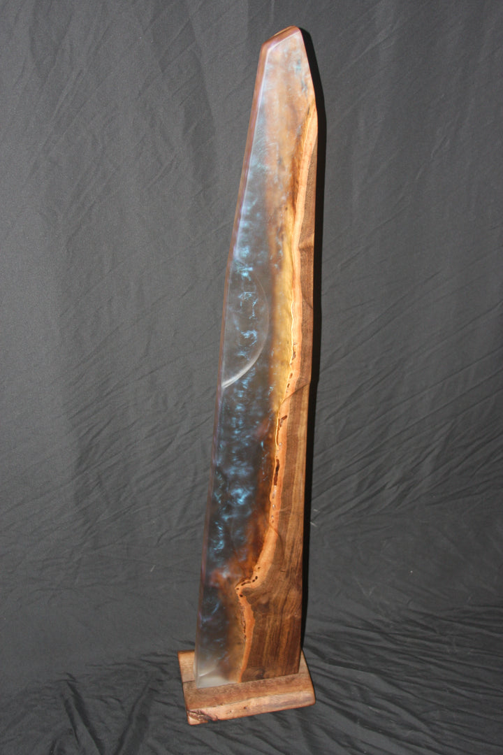 Claro walnut with translucent color shifting epoxy resin spire sculpture