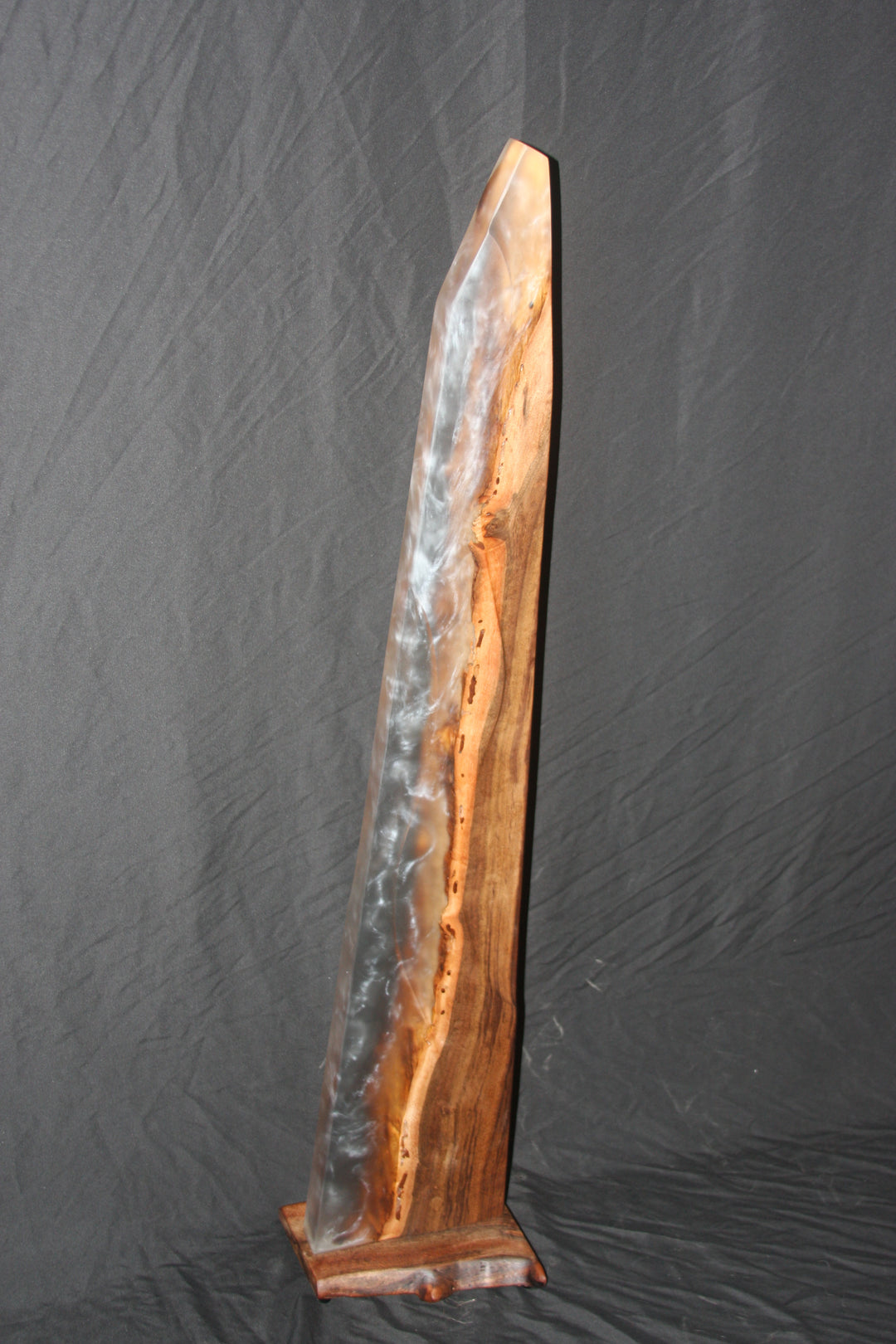 Claro walnut with translucent smokey grey epoxy resin spire sculpture