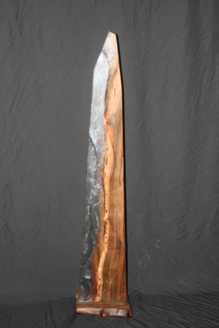 Claro walnut with translucent smokey grey epoxy resin spire sculpture