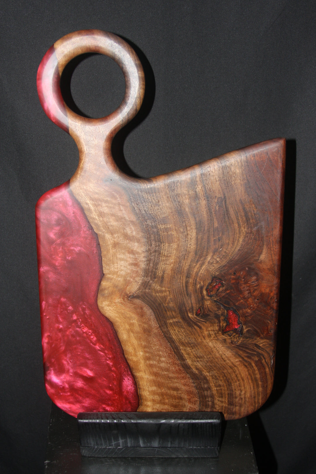 claro walnut with wine red epoxy resin charcuterie board