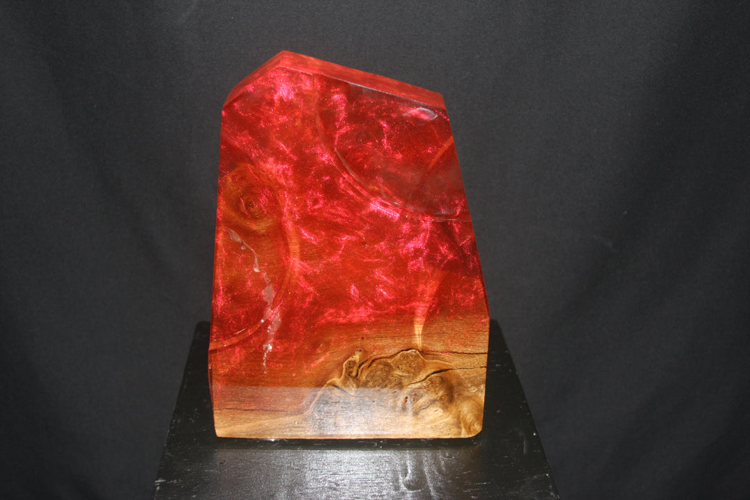Hybrid Burl with Burning Red Epoxy Sculpture
