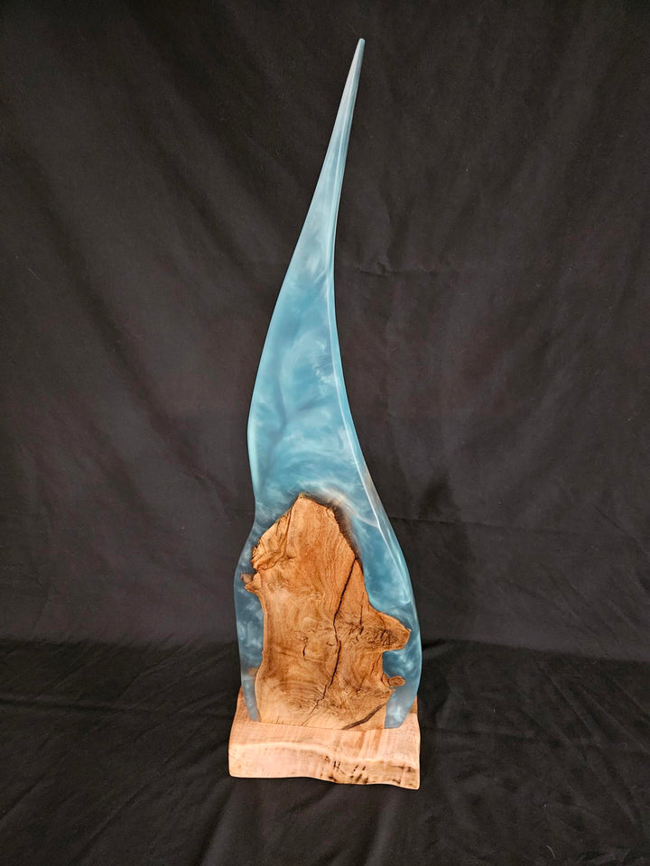 Hybrid burl with turquois swirling epoxy resin sculpture