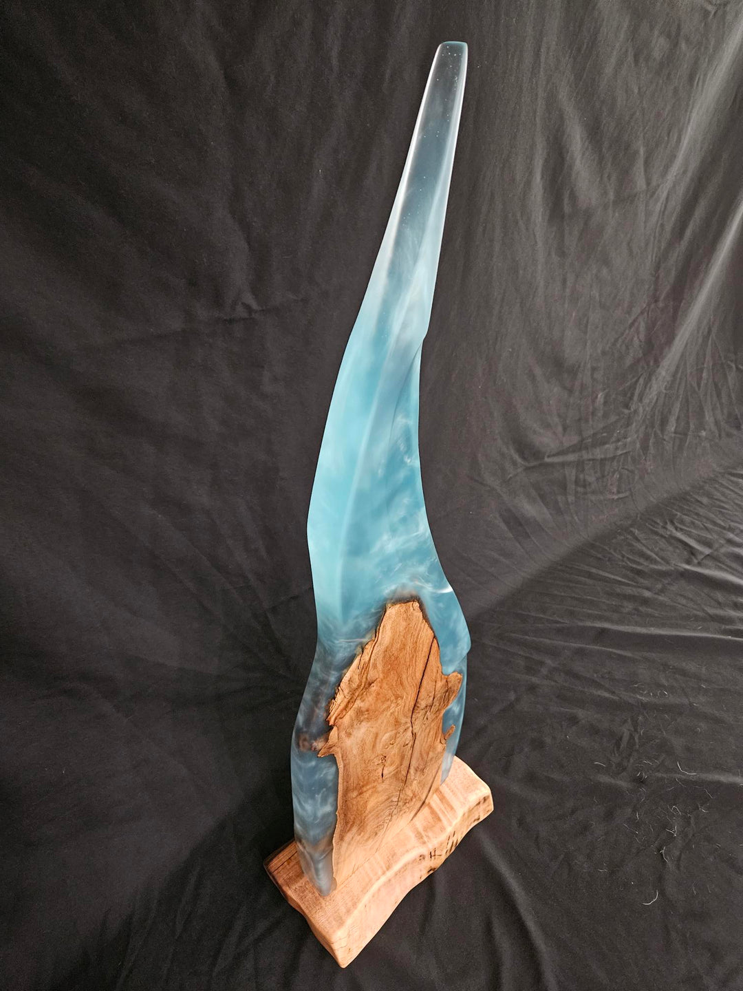 Hybrid burl with turquois swirling epoxy resin sculpture