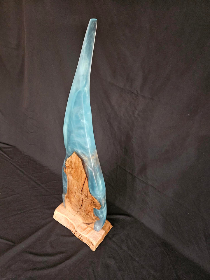 Hybrid burl with turquois swirling epoxy resin sculpture