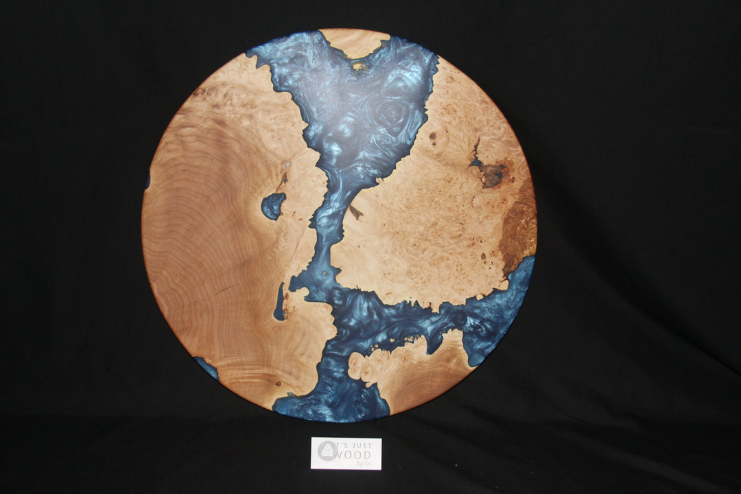 Large Maple Burl and Ocean Blue - Lazy Susan