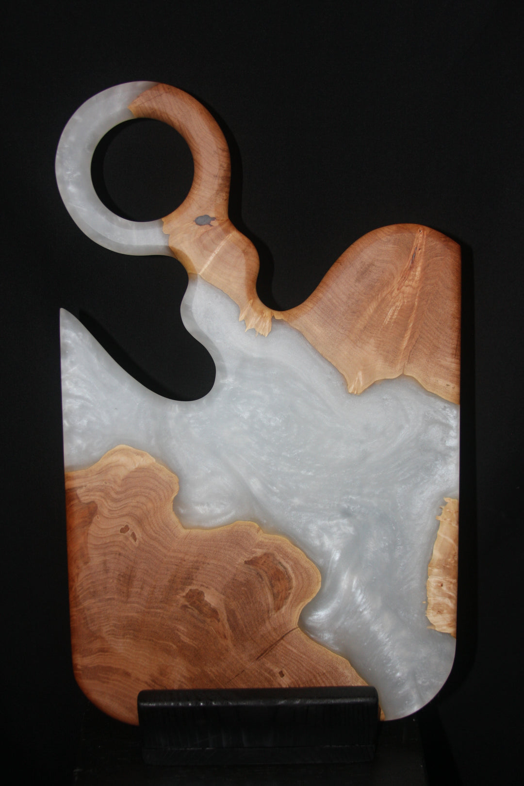 Maple burl with pearl white epoxy resin charcuterie board