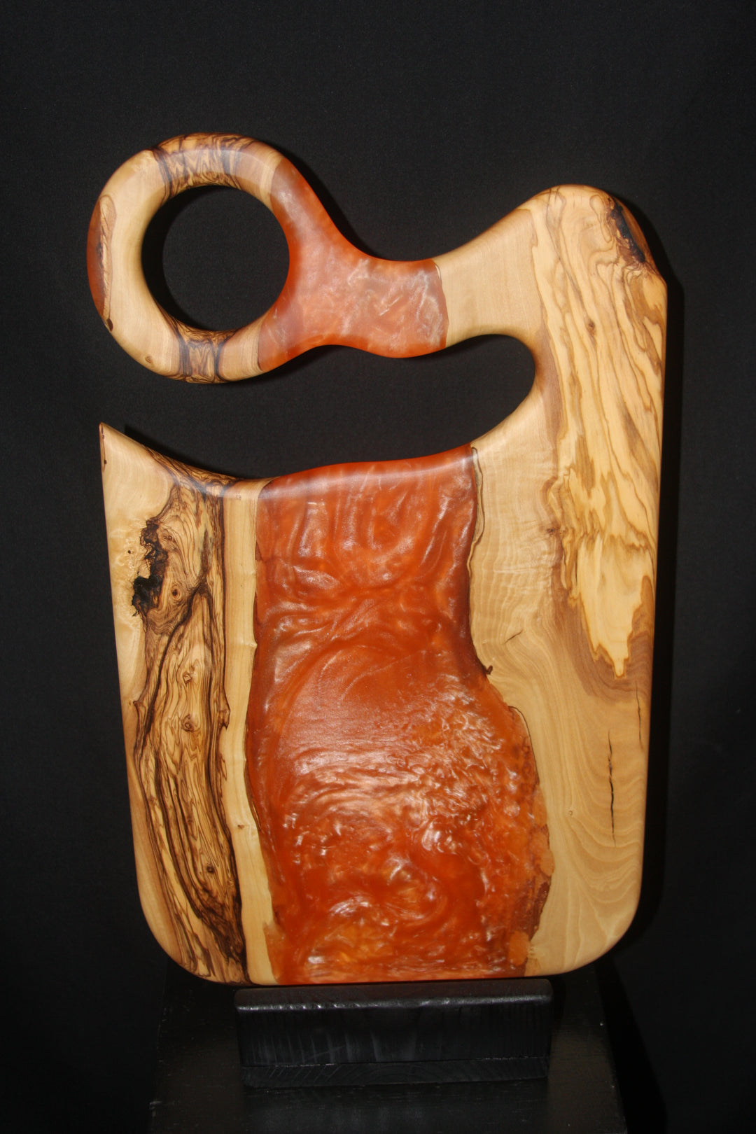 Ancient olivewood with peach orange epoxy resin charcuterie board